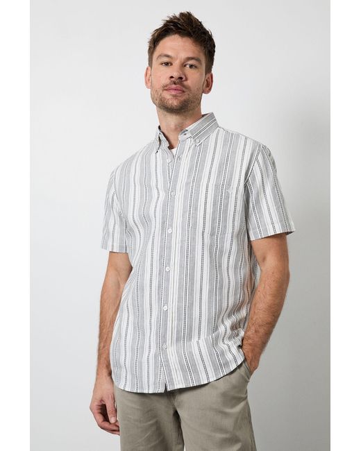MAINE White Striped Short Sleeve Shirt Cotton for men