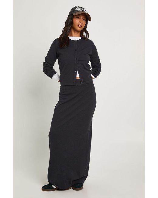 Boohoo Blue Petite Rib Knit Maxi Skirt