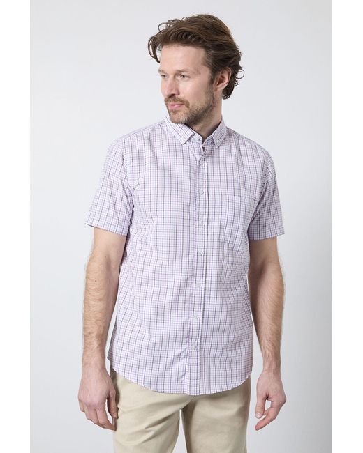 MAINE White Classic Check Short Sleeve Shirt Cotton for men