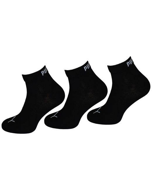 PUMA Black 3-Pack Quarter Plain Socks Cotton for men