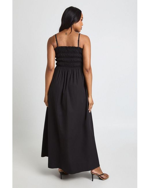 Boohoo Black Materntiy Cotton Poplin Shirred Strappy Maxi Dress