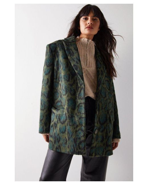 Warehouse Green Snake Wool Look Blazer Coat