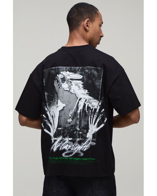 BoohooMAN Black Afterlight Skull Print Oversized Short Sleeve T-Shirt for men