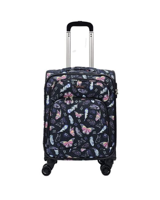 Infinity Leather Blue Lightweight Suitcases 8 Wheel Luggage Butterfly Travel Soft Bags