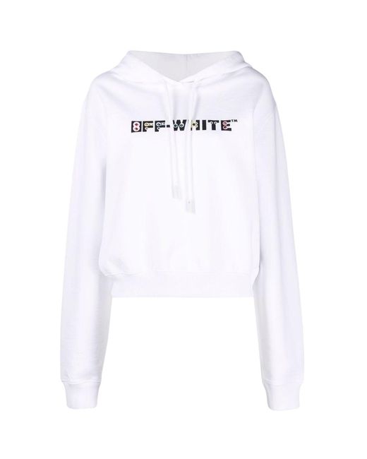 Off-White c/o Virgil Abloh White Geometric Logo Cropped Hoodie Cotton