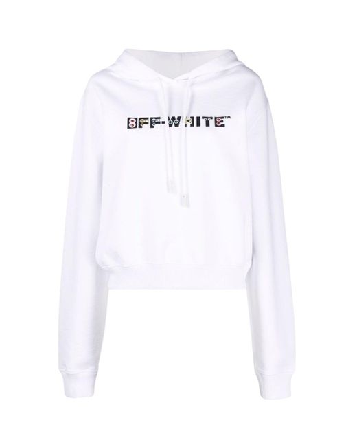 Off-White c/o Virgil Abloh White Geometric Logo Cropped Hoodie Cotton