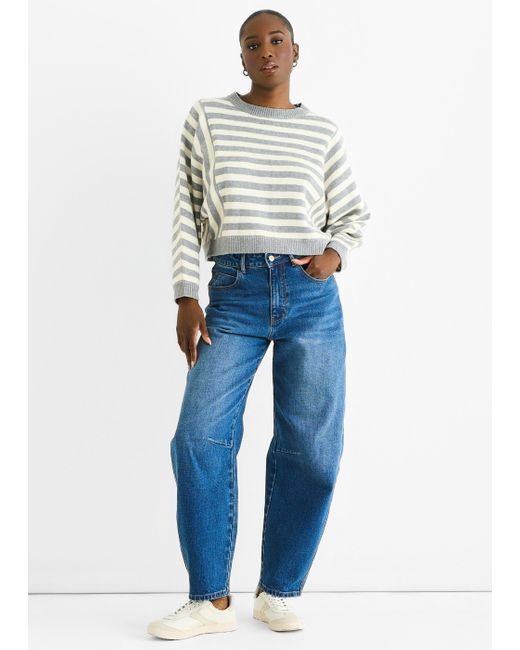 Gini London Blue Recycle Contrast Stripe Loose Fit Knit Jumper