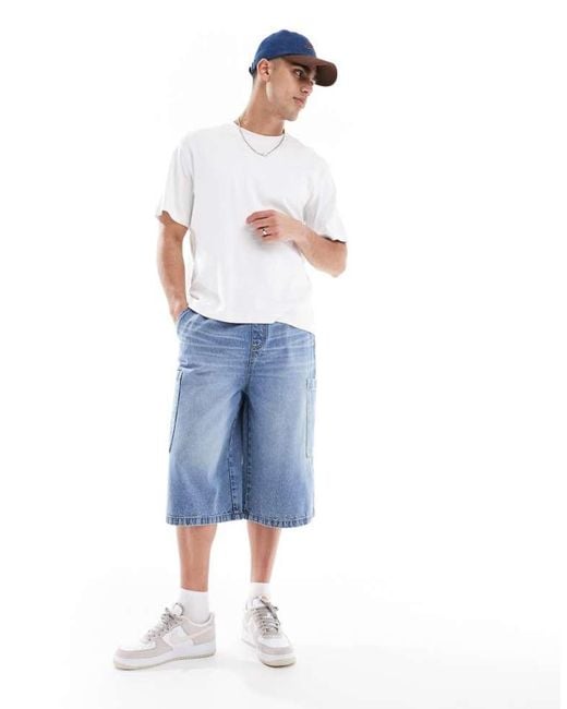 ASOS Blue Longer Length Denim Jort for men