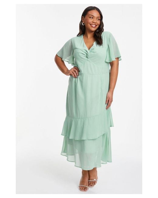 Quiz Green Curve Sage Chiffon Midaxi Dress