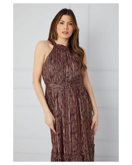 Wallis Brown Metallic Ruffle Halterneck Midaxi Dress