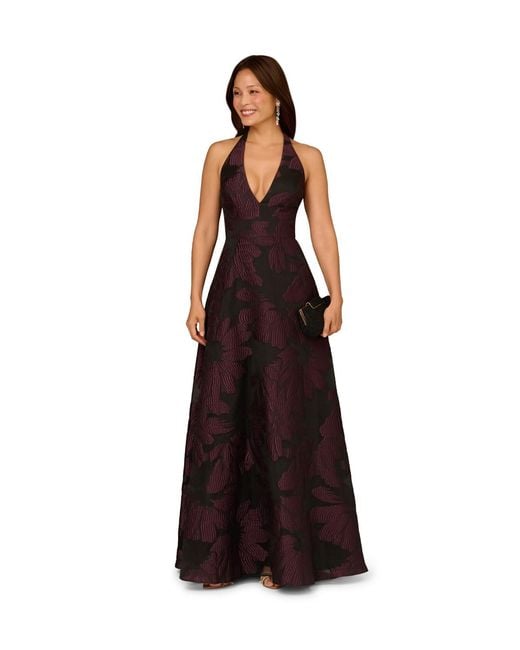 Adrianna Papell Purple Aidan Organza Jacquard Long Dress