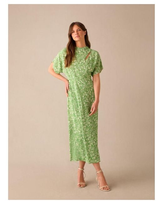 Ro&zo Green Petite Ditsy Print Tuck Waist Midi Dress