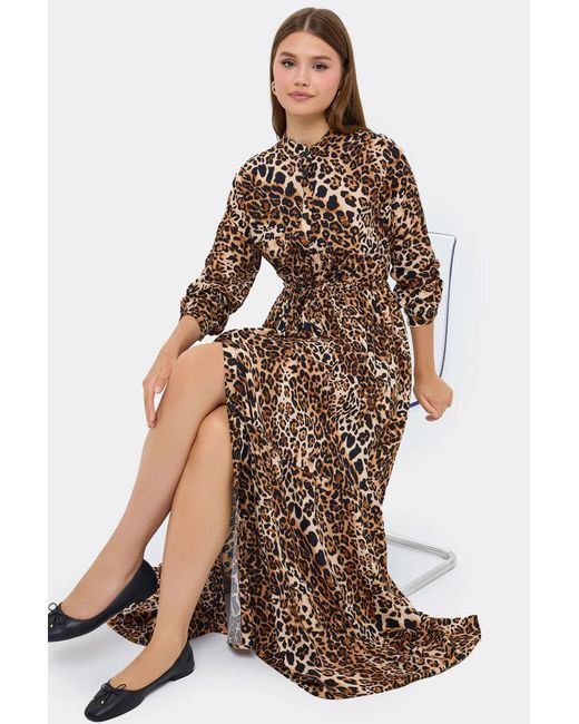 Hiccup Natural Animal Print Long Sleeve Maxi Dress With Mock Neck