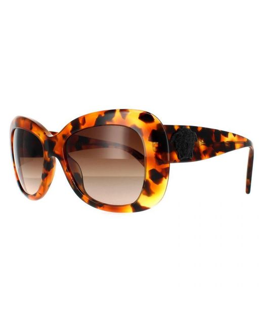 Versace Brown Rectangle Light Havana Gradient Sunglasses