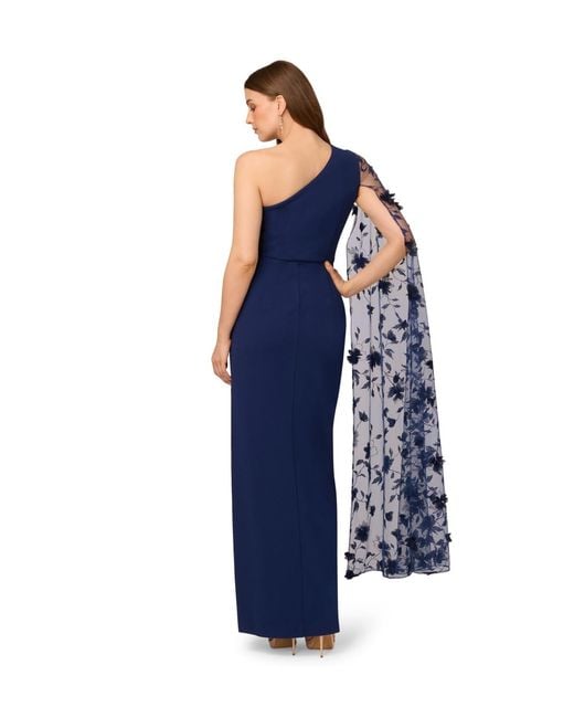 Adrianna Papell Blue Crepe One Shoulder Dress