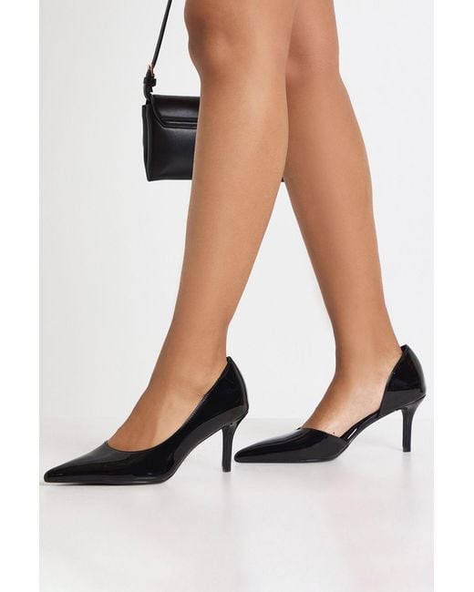 Boohoo Black Patent Asymmetric Cut Out Court Heels