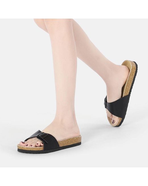 EVER AU Brown Swan Leather Easy Slip-On Sandals