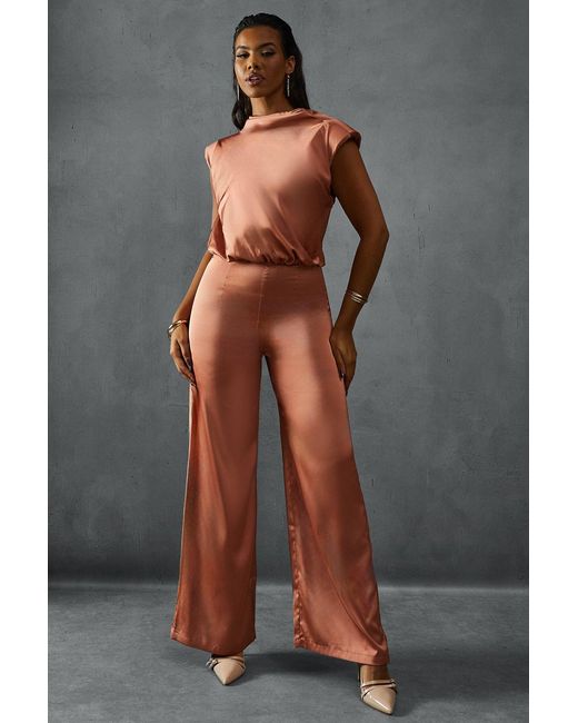MissPap Gray Premium Satin Sleeveless Cowl Back Jumpsuit
