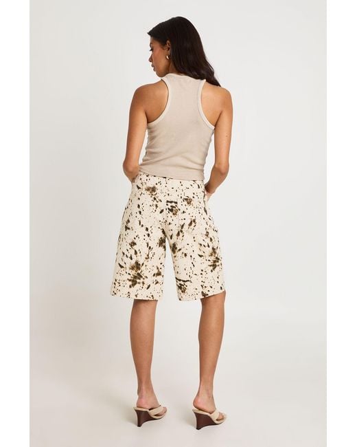 Boohoo White Animal Print Mid Rise Jort