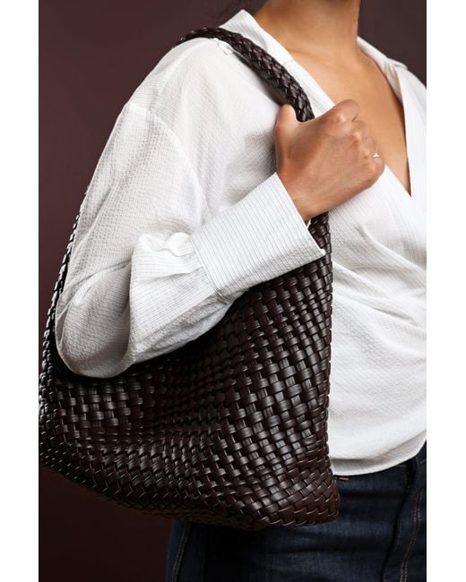 Where's That From Black Wheres 'Stone' Weave Detail Faux Leather Shoulder Bag