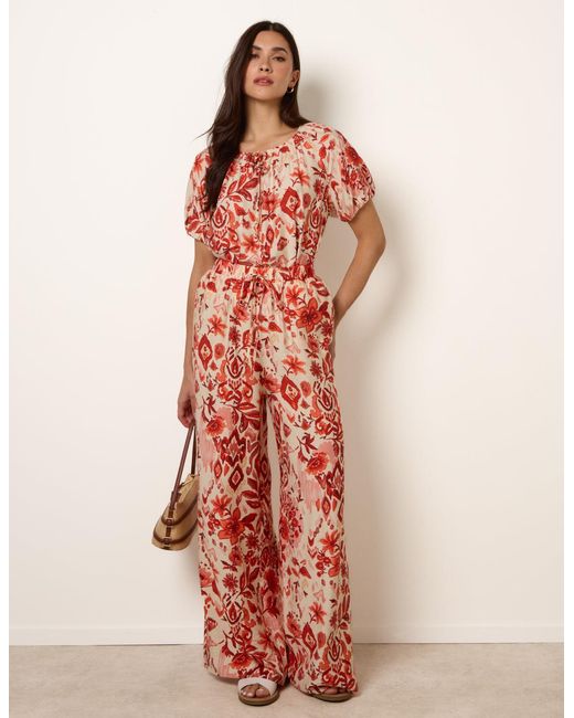 Blue Vanilla Green Watercolour Floral Printed Wide Leg Trousers
