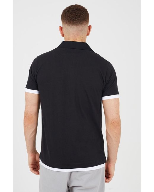 Brave Soul Black Cotton Mock Crew Neck Polo Shirt for men