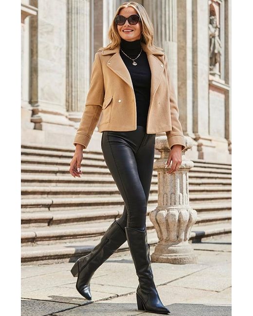 Sosandar Natural Camel Biker Jacket With Hardware