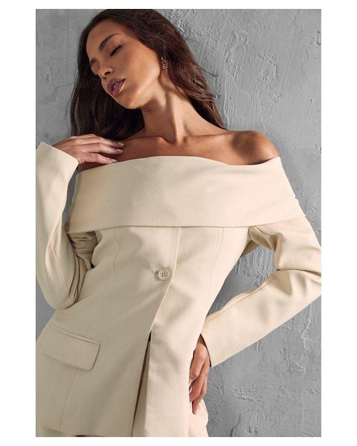 MissPap White Tailored Bardot Fitted Blazer Top