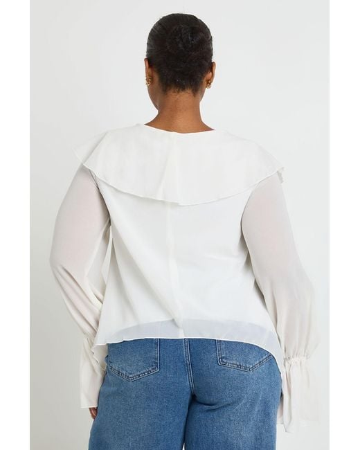 Boohoo White Plus Chiffon Ruffle Blouse