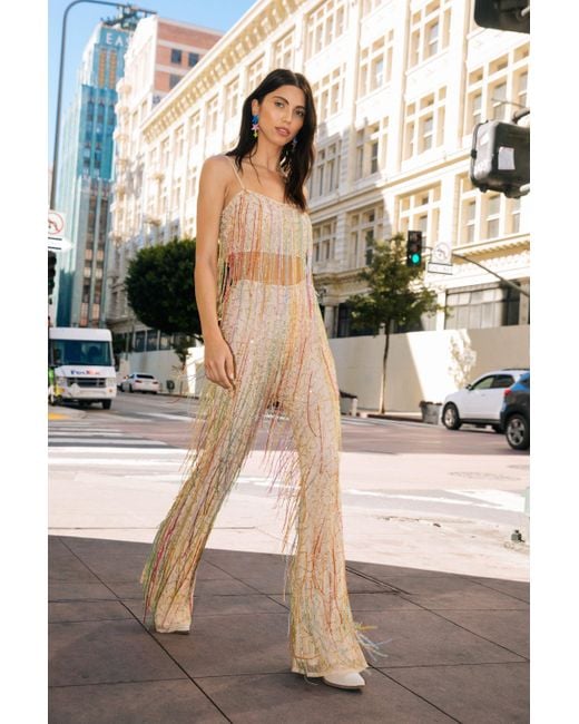Nasty Gal Yellow Sequin Tassel Beaded Flare Trousers