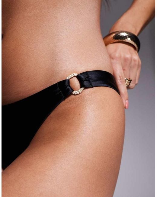 KBX Black High Leg Bikini Bottom With Ring Detail