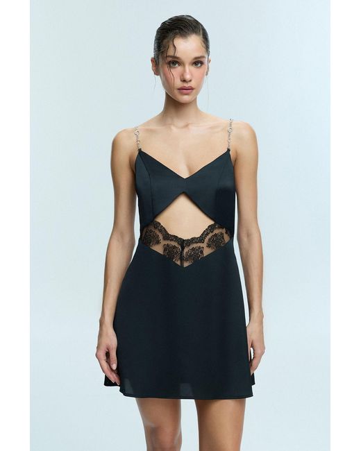Penti Blue Satin Midi Slip Dress With Lace Trim