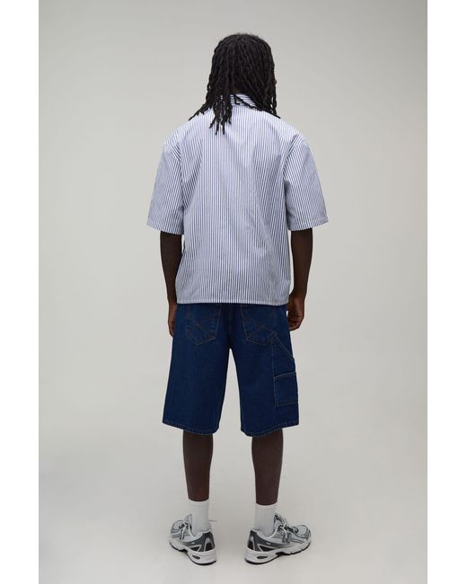 BoohooMAN Blue Oversized Half Sleeve Stripe Shirt for men