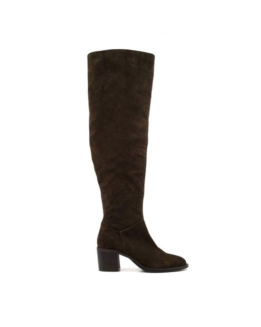 Dune Black Tamari Leather Block-heel Knee-high Boots