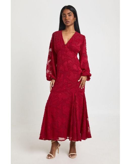 Boohoo Burnout Floral Flared Sleeve Midaxi Dress
