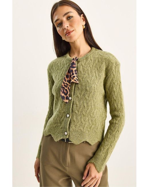 Bianco Lucci Green Textured Knitwear Cardigan