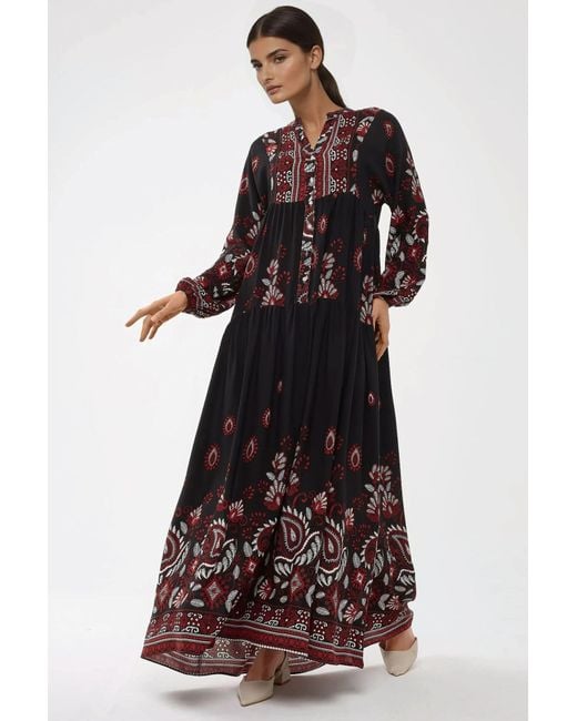 Hiccup Black Printed Long Sleeve Viscose Maxi Dress
