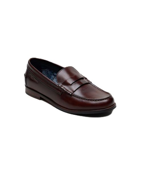 Ben Sherman Black Sid Brush Off Leather Penny Loafers for men