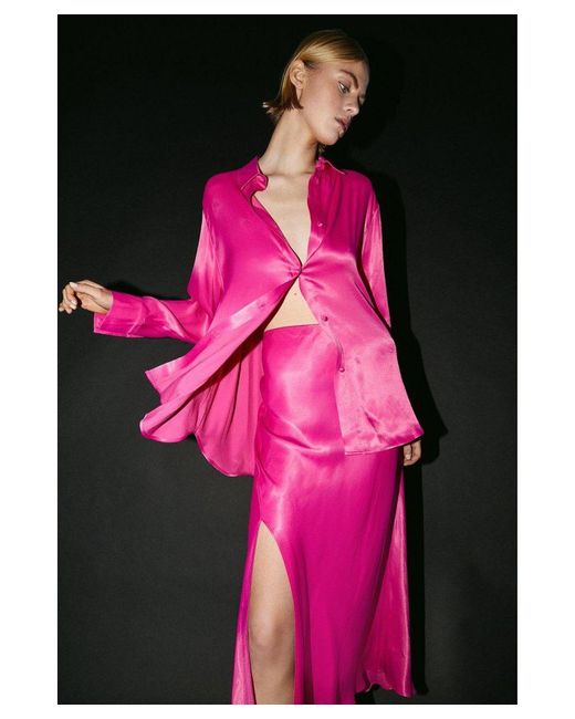 Warehouse Pink Satin Slip Skirt