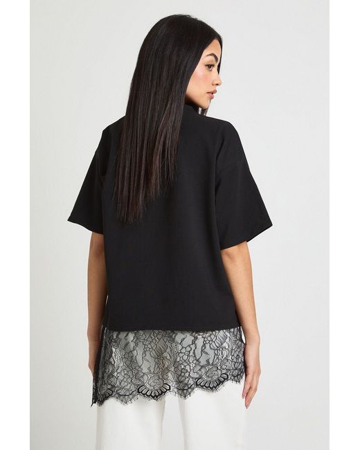 Boohoo Black Oversized T-Shirt With Lace Asymmetric Hem Detail