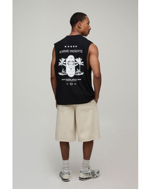 BoohooMAN Black Oversized Palm Print Tank Cotton for men