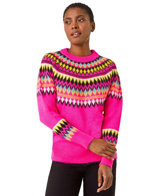 Roman Pink Diamond Print Crew Neck Knit Jumper