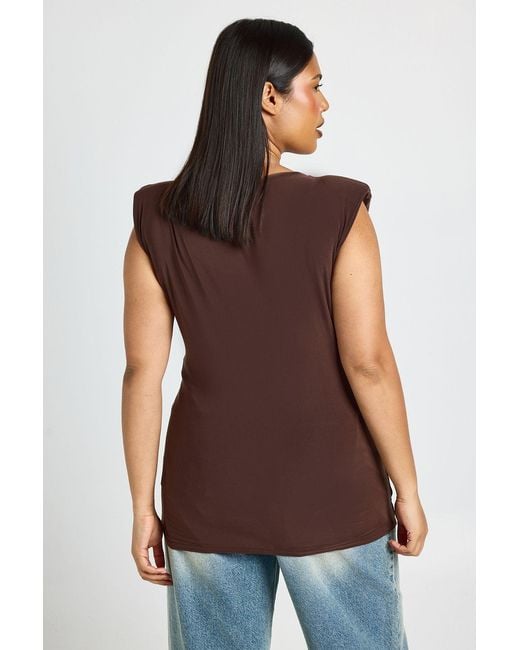 Boohoo Brown Plus Drape Trim Detail Top