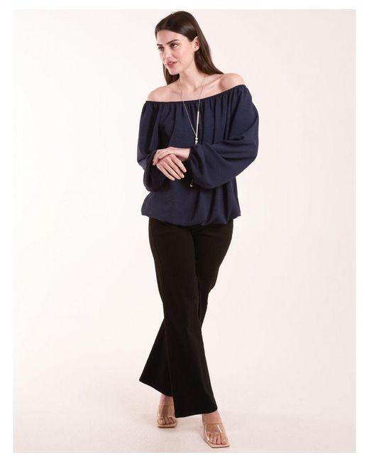 Blue Vanilla Blue Necklace Bardot Elasticated Top