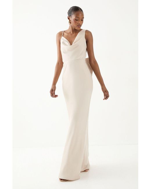 MissPap White Asymmetric Bow Detail Bridesmaid Dress