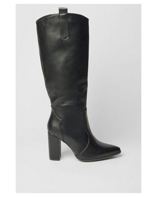 Dorothy Perkins Black Ollie Western High Block Heel Knee Boot