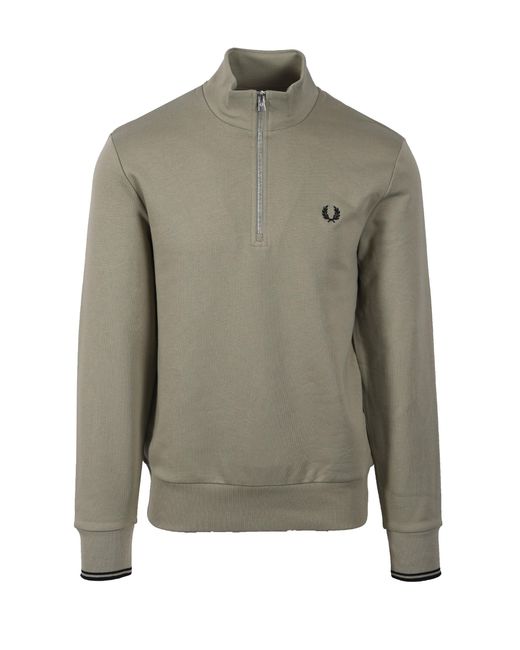 Fred Perry Green Half Zip Sweatshirt Seagrass for men