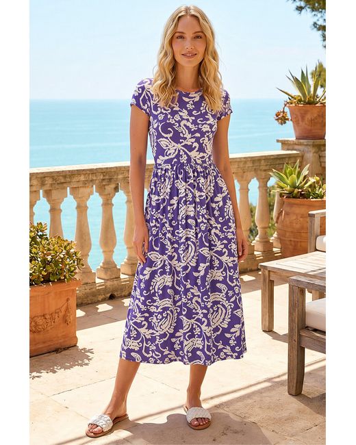 Roman Purple Abstract Print Pocket Midi Dress