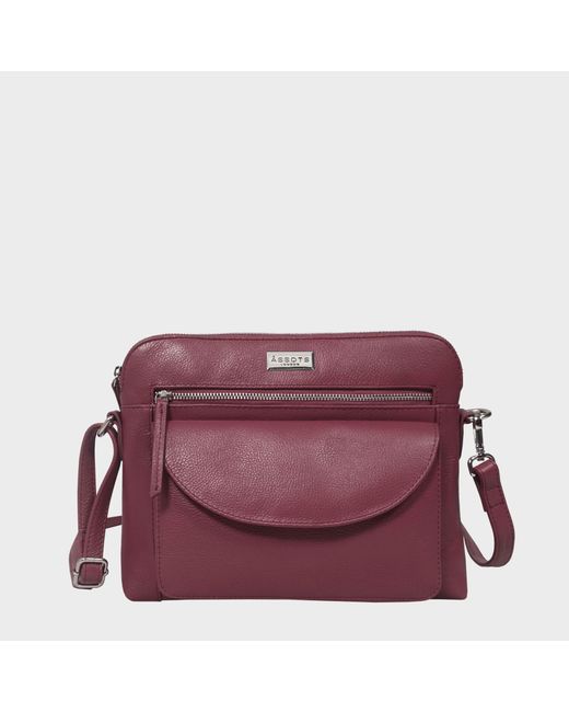 Assots London Purple 'jean' Carmine Pink Real Soft Pebble Grain Leather Crossbody Bag