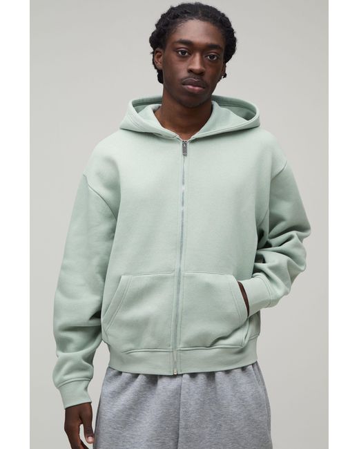 BoohooMAN Gray Boxy Zip Through Hoodie for men